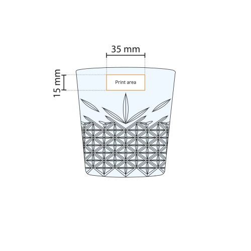 Schematic working drawing of the pressure area on the 34.5-cl Timeless stacking glass with logo indication.
