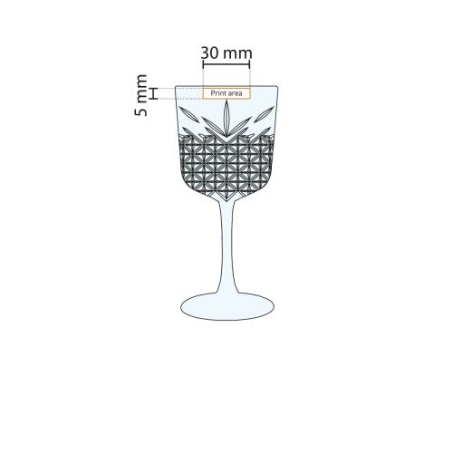 Illustration of printing area on the Timeless wine glass 33 cl. with indication for printing or engraving.