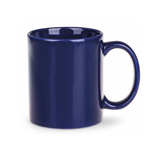 Front view of the Tomek mug 30 cl. in blue porcelain with straight sides, classic handle and smooth surface. Front view of the Tomek mug 30 cl. in blue porcelain with straight sides, classic handle and smooth surface.