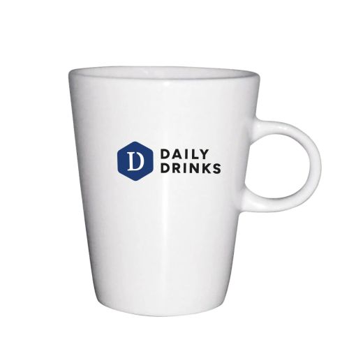 Front surface of porcelain Trapo mug 25 cl. printed with multicoloured DailyDrinks logo. Front surface of porcelain Trapo mug 25 cl. printed with multicoloured DailyDrinks logo.