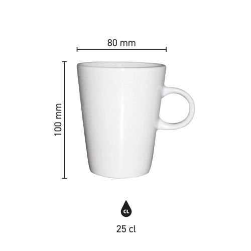 Infographic showing dimensions of Trapo mug white 25 cl. including height and diameter. Infographic showing dimensions of Trapo mug white 25 cl. including height and diameter.