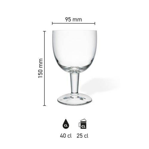 Infographic toont de hoogte en breedte van het Trappist glas 25 cl met tapmaatmarkering. Infographic toont de hoogte en breedte van het Trappist glas 25 cl met tapmaatmarkering.
