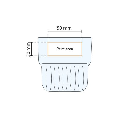 Technical working drawing shows printing area for printing on Onis tumbler glass 23 cl.