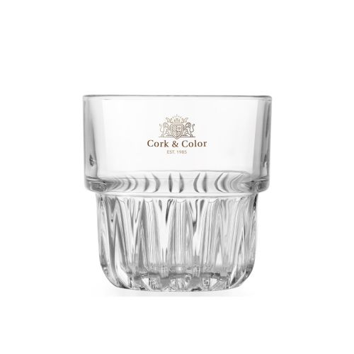 Front of Tumbler Onis 23 cl. glass with CorkColor logo in full-colour on glass surface.