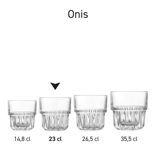 Overview of Tumbler Onis glasses 23 cl. as a product series in row.