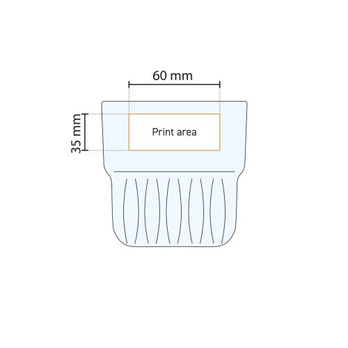 Technische werktekening van het 35,5 cl glas met aanduiding van het beschikbare drukgebied. Technische werktekening van het 35,5 cl glas met aanduiding van het beschikbare drukgebied.