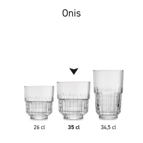 Multiple Onis glasses presented side by side as a uniform product series.