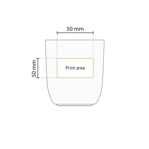 Technical working drawing shows printing area on front of porcelain mug 35 cl. Technical working drawing shows printing area on front of porcelain mug 35 cl.