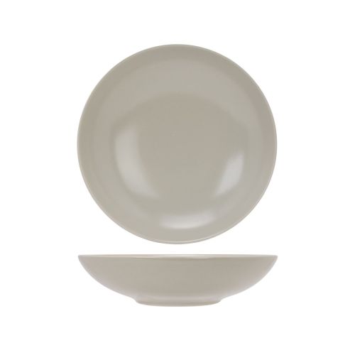 Straight front view of the Venus plate deep 21 cm made of ivory pottery with round shape and matt finish. Straight front view of the Venus plate deep 21 cm made of ivory pottery with round shape and matt finish.