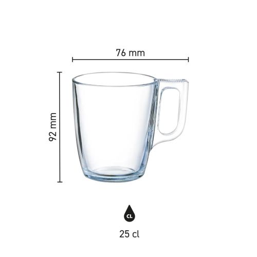 Afbeelding toont maatvoering van het glas 25 cl. in technische infographic. Afbeelding toont maatvoering van het glas 25 cl. in technische infographic.