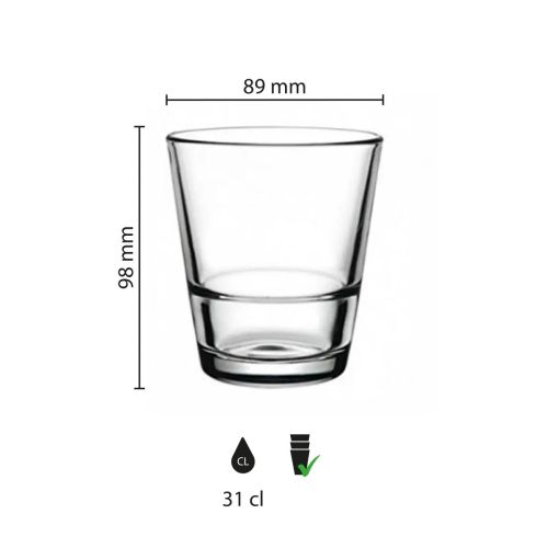 Stackable 31 cl water glass with multicoloured CoffeeCo logo printed on the front, clearly visible on the glass. Stackable 31 cl water glass with multicoloured CoffeeCo logo printed on the front, clearly visible on the glass.