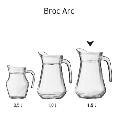 Seriebeeld van glazen waterkannen Broc Arc gepresenteerd als productlijn. Seriebeeld van glazen waterkannen Broc Arc gepresenteerd als productlijn.