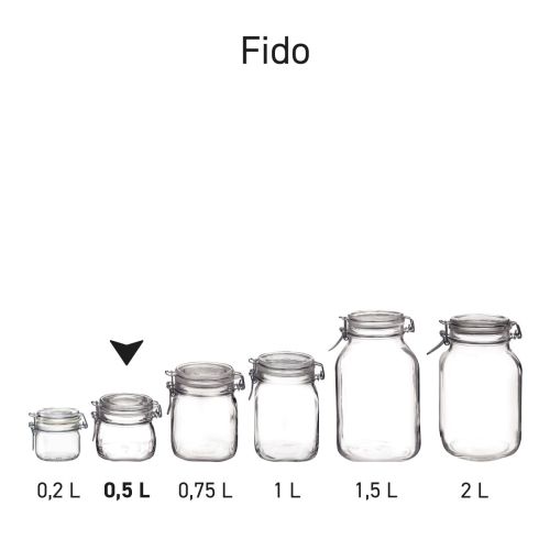 Series image of multiple glass weck jars Fido with square shape.