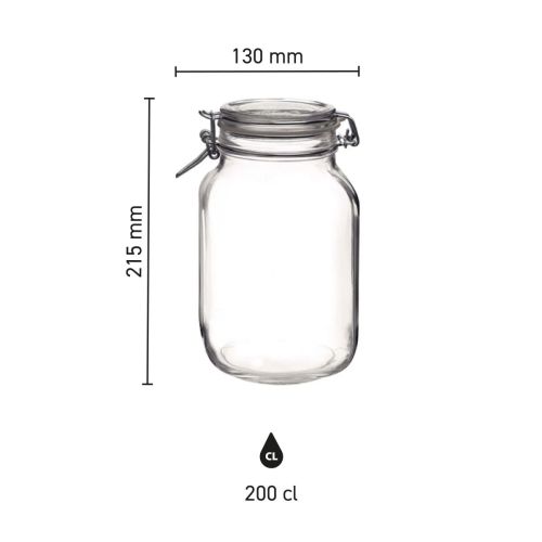 Infographic shows dimensions of Fido 2 litre square weckpot, including height and width.