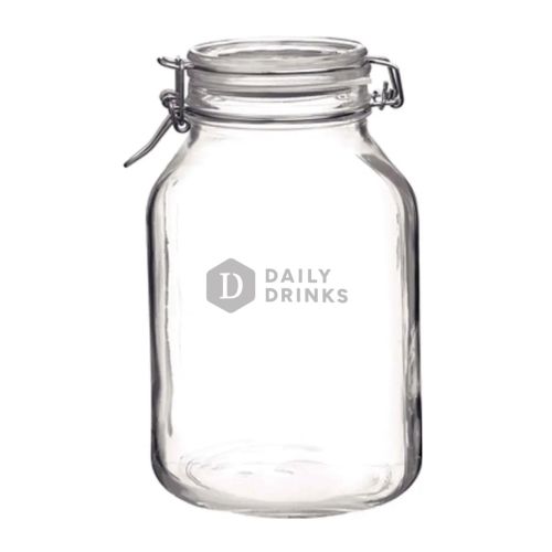 Front of round Weckpot Fido 4 litre with engraved DailyDrinks logo subtly incorporated into the glass.
