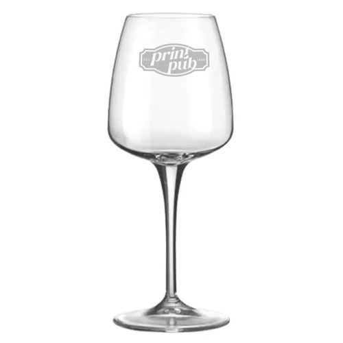 Aurum wijnglas met gegraveerd PrintPub-logo in het midden van het glas, zichtbaar op de voorzijde. Aurum wijnglas met gegraveerd PrintPub-logo in het midden van het glas, zichtbaar op de voorzijde.