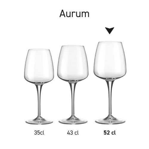 Gedetailleerde infographic met schaal en afmetingen van het Aurum wijnglas 52 cl. Gedetailleerde infographic met schaal en afmetingen van het Aurum wijnglas 52 cl.