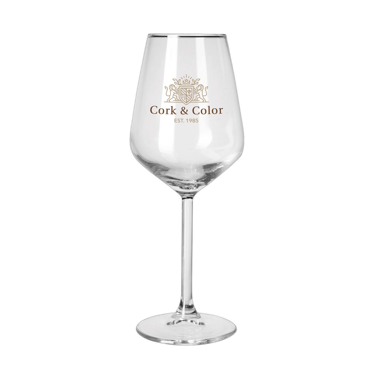 Allegra wine glass 35 cl. glass with multi-coloured CorkColor logo on the front.