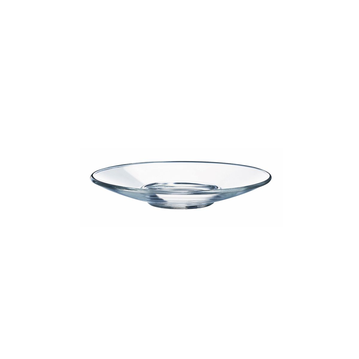 Glass Aroma Saucer Espresso glass 12 cm in front view with round shape and smooth surface. Glass Aroma Saucer Espresso glass 12 cm in front view with round shape and smooth surface.