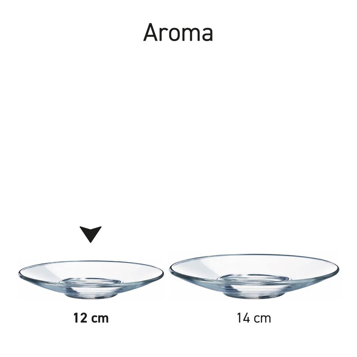 Set Aroma Saucer Espresso Glass 12 cm in glass, presented as a series with identical shape.