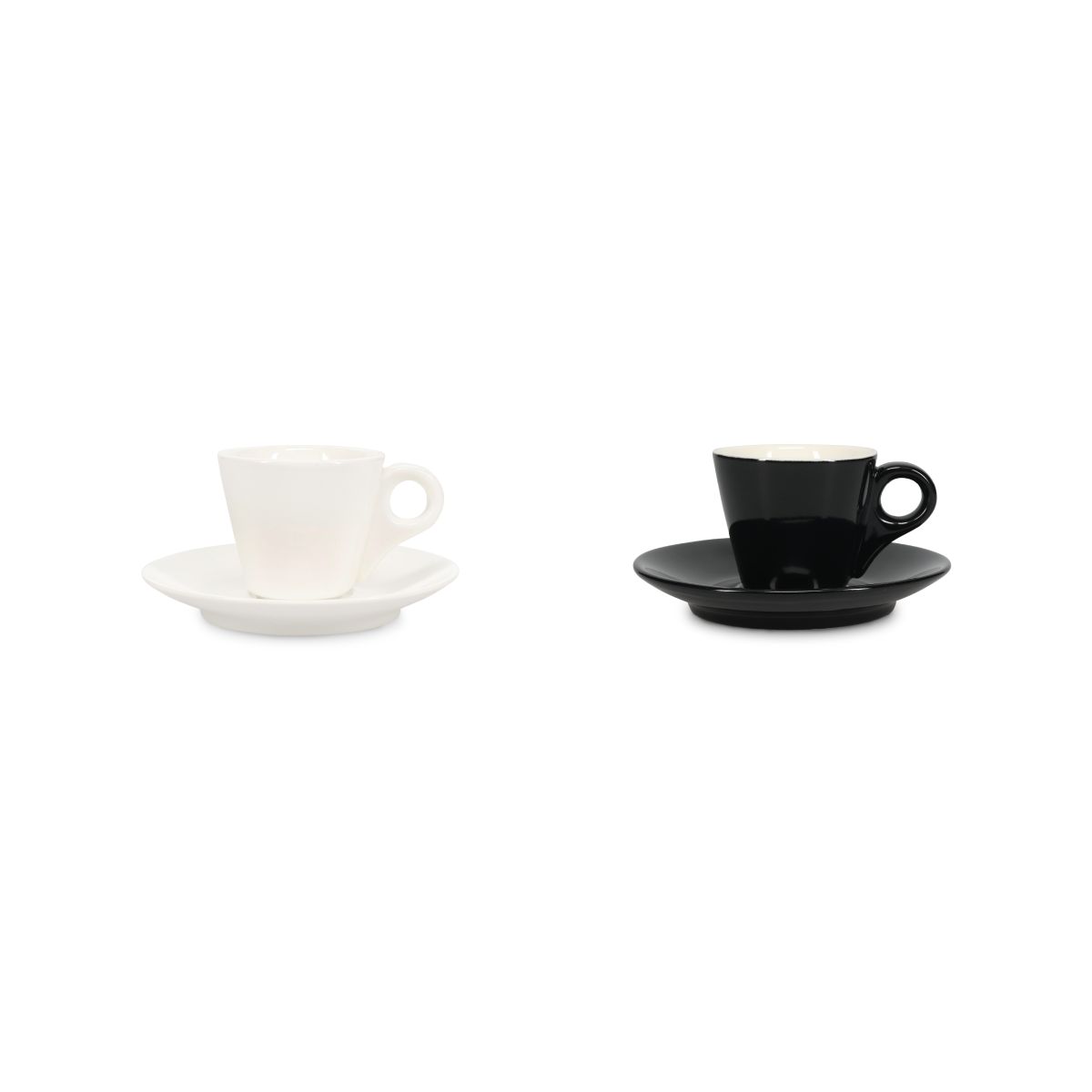 Kleurvarianten van de Baristo Espresso 8 cl. SET porselein overzichtelijk naast elkaar afgebeeld.
