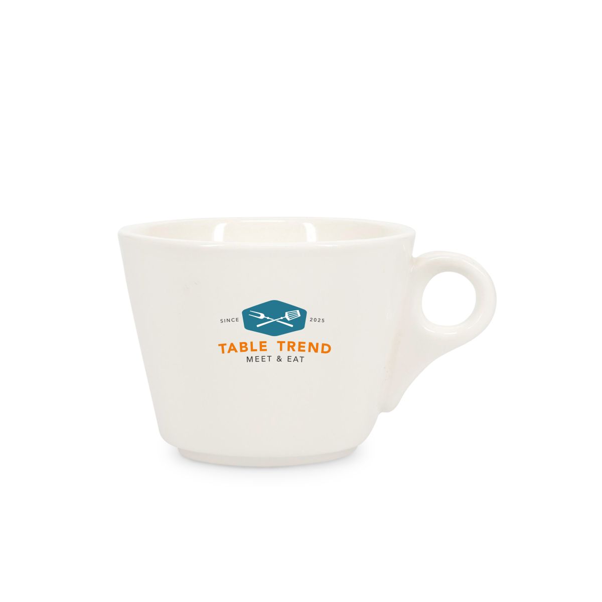 Porseleinen Baristo koffie kop 16 cl. bedrukt met meerkleurig TableTrend-logo aan de voorzijde.