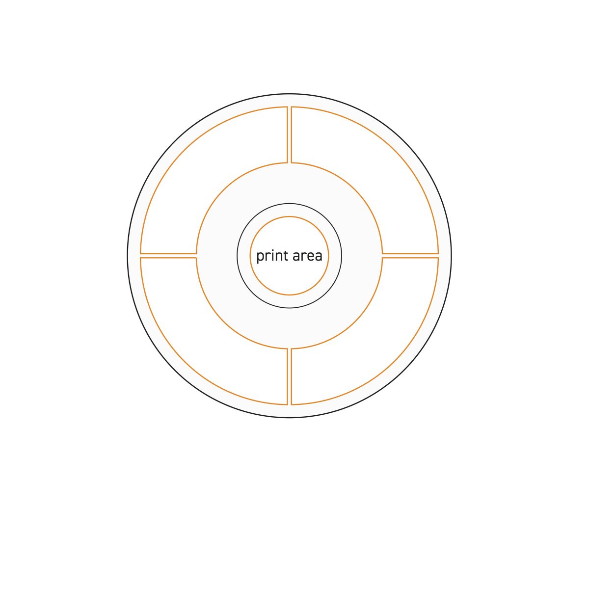 Technical working drawing of Baristo Latte Dish 16.5 cm with marking of pressure area.