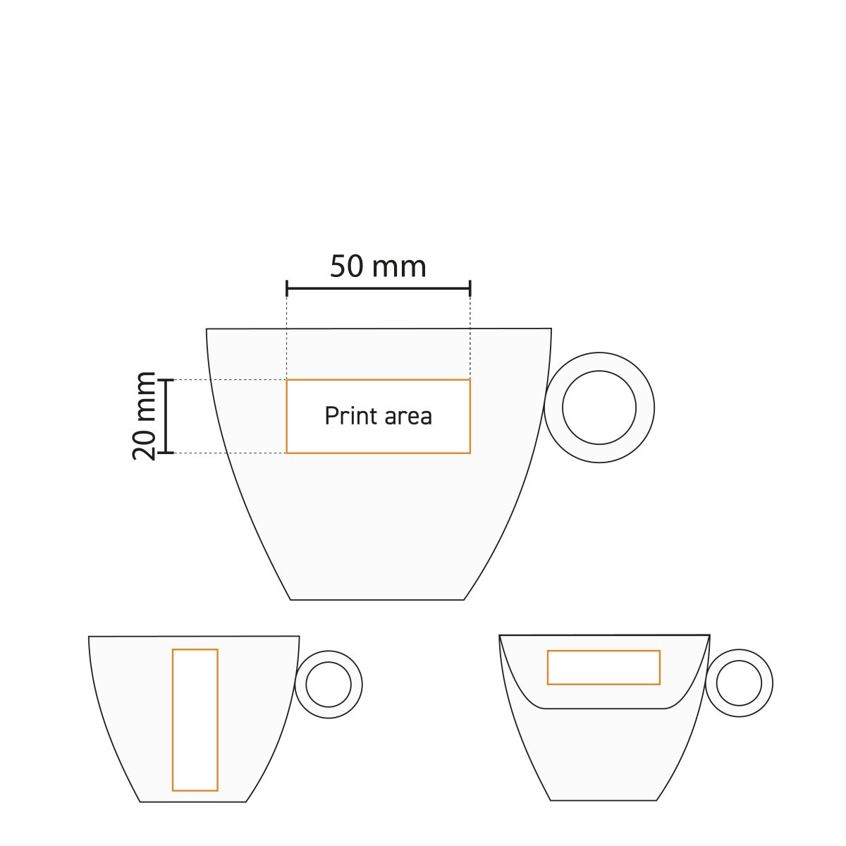Printing area and logo position on Bart Cappuccino cup 23 cl. porcelain visually displayed.