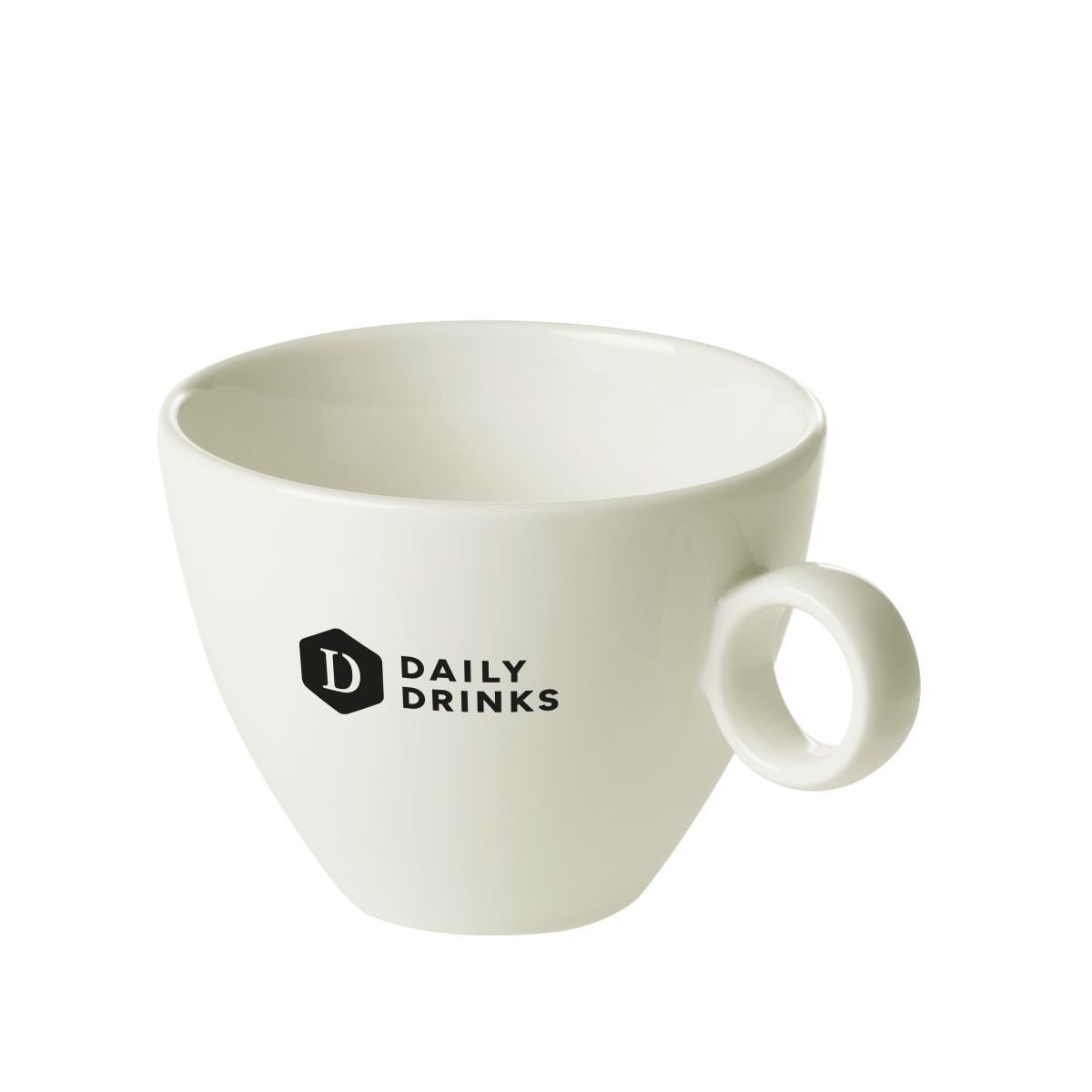Bart Cappuccino cup 23 cl. white porcelain with black DailyDrinks logo print on the front.