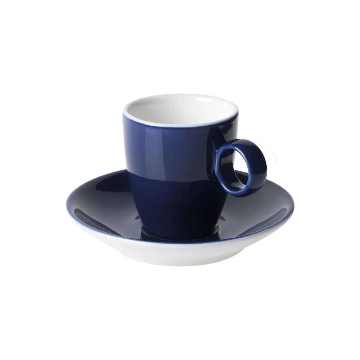 Frontal image of blue and white Bart Espresso porcelain set 6.5 cl. with smooth finish.