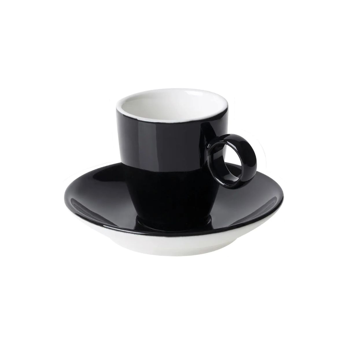 Frontal image of black and white Bart Espresso porcelain set 6.5 cl. with smooth finish., colour black-white