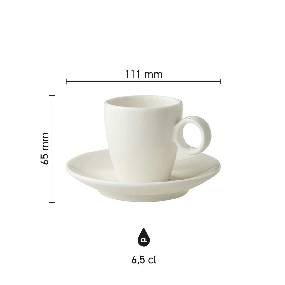 Infographic showing product dimensions of Bart Espresso 6.5 cl SET.