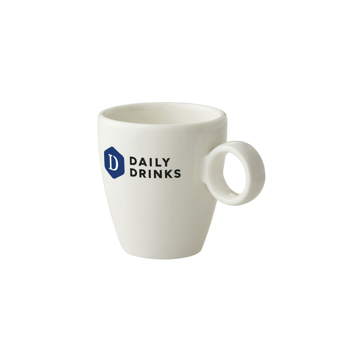 Bart Espresso cup white 6.5 cl made of porcelain printed with colourful DailyDrinks logo on the front.