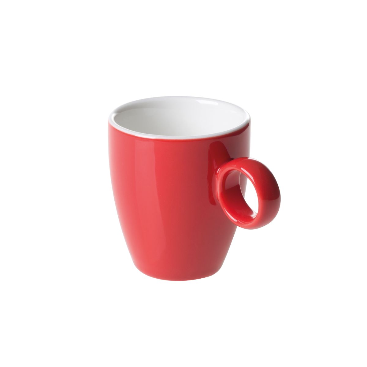 Bart Espresso cup 6.5 cl in red and white porcelain with compact shape and slightly curved handle.