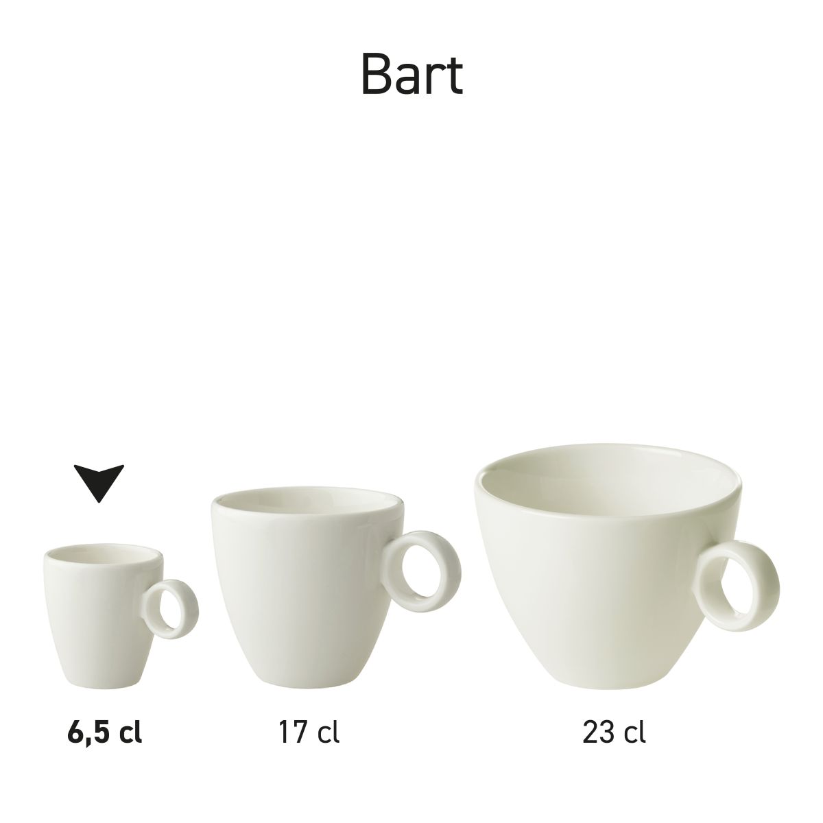 Series of Bart Espresso cups white porcelain side by side as a product series.