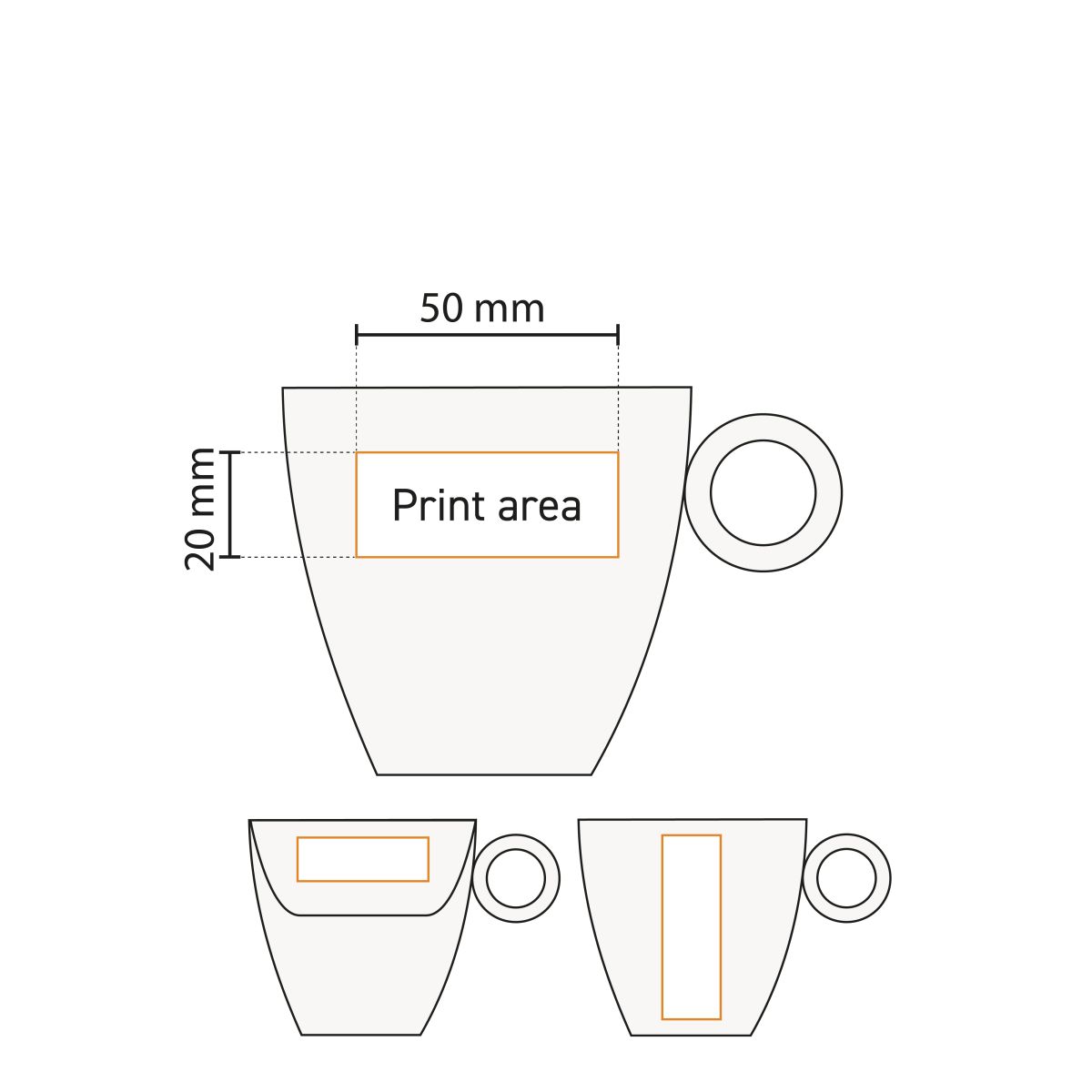 7. Working drawing of the printing area on the Bart Coffee 17 cl. set in matt porcelain.