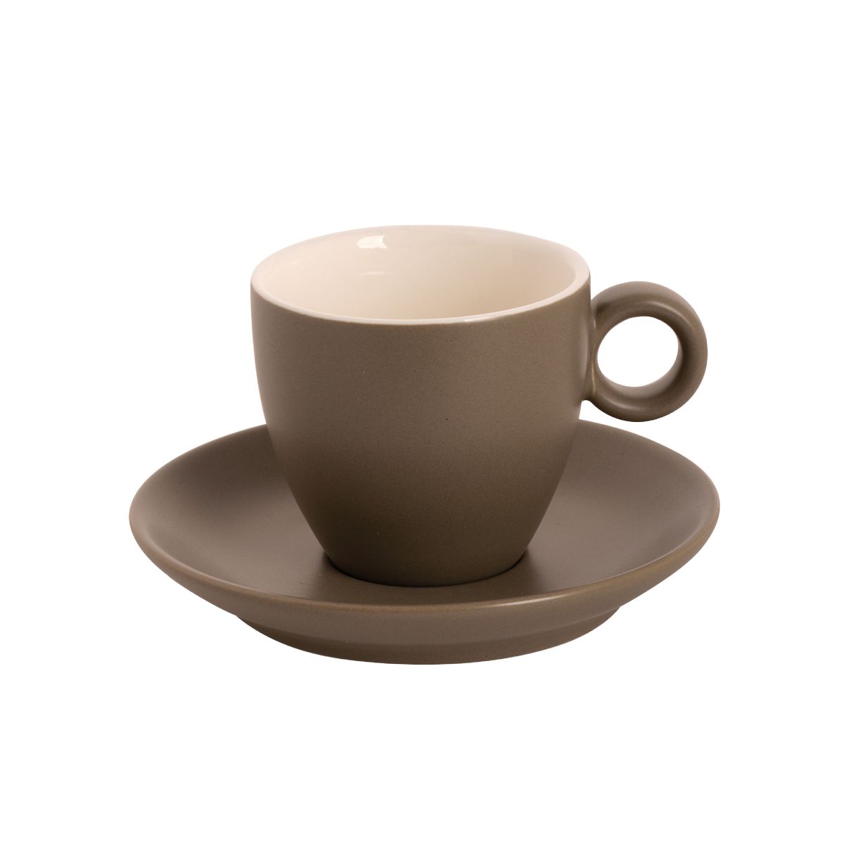 Front view of Bart Coffee 17 cl set in matt brown porcelain, consisting of cup and saucer.
