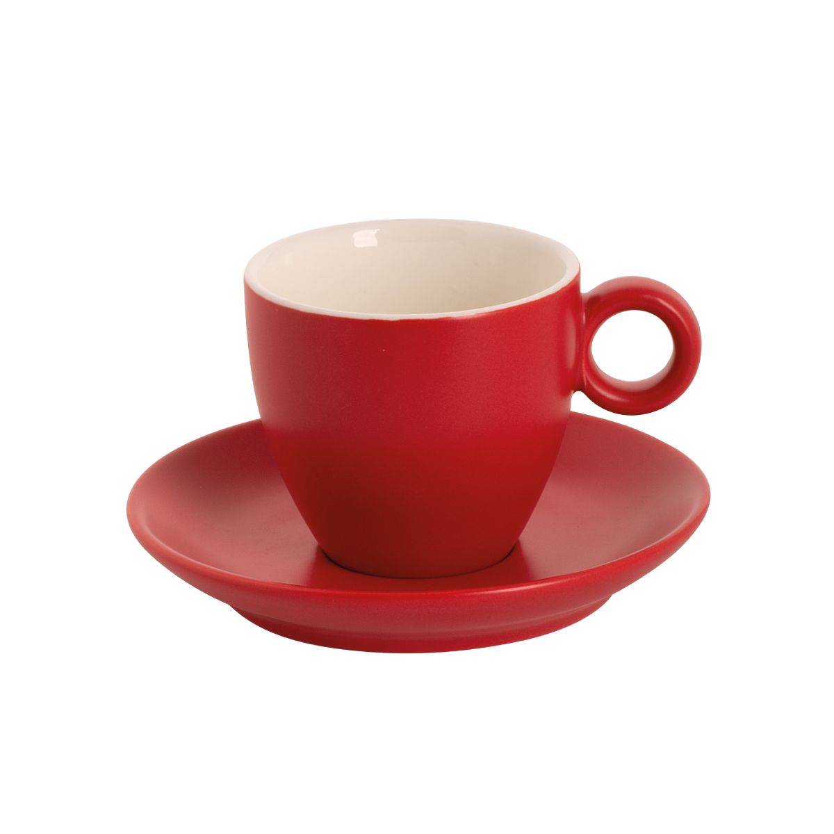Front view of Bart Coffee 17 cl set in matt red porcelain, consisting of cup and saucer.