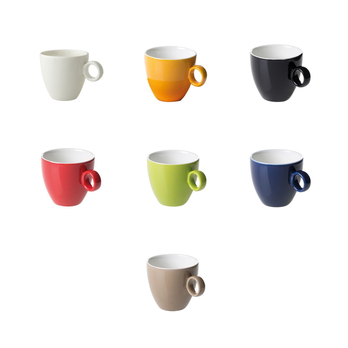 Colour variations of Bart Coffee cup 17 cl porcelain presented side by side as an overview.