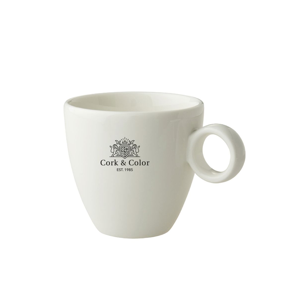 Porcelain coffee cup 17 cl with one-colour print of the CorkColor logo on the front.