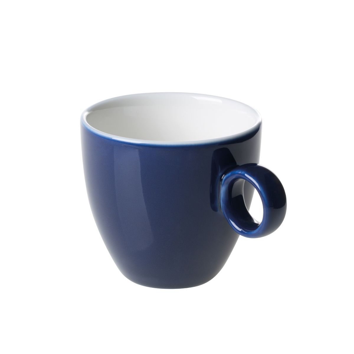 Blue and white Bart Coffee cup 17 cl in porcelain, front view with classic round shape and smooth finish.