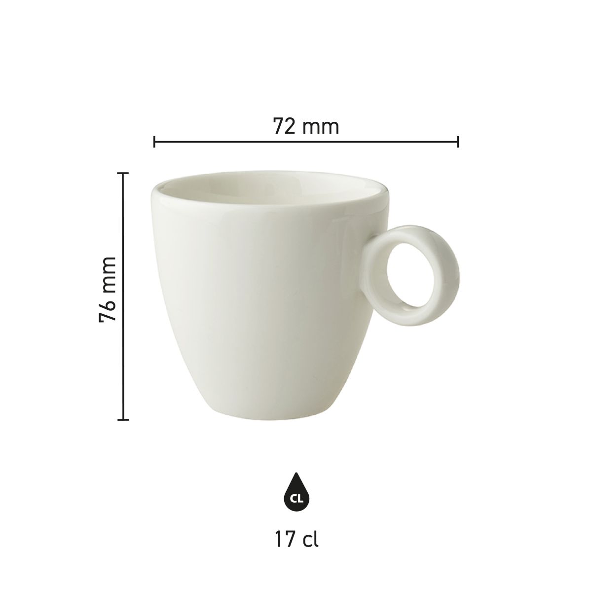 Dimensions of Bart Coffee cup 17 cl porcelain visually represented in clear infographic.