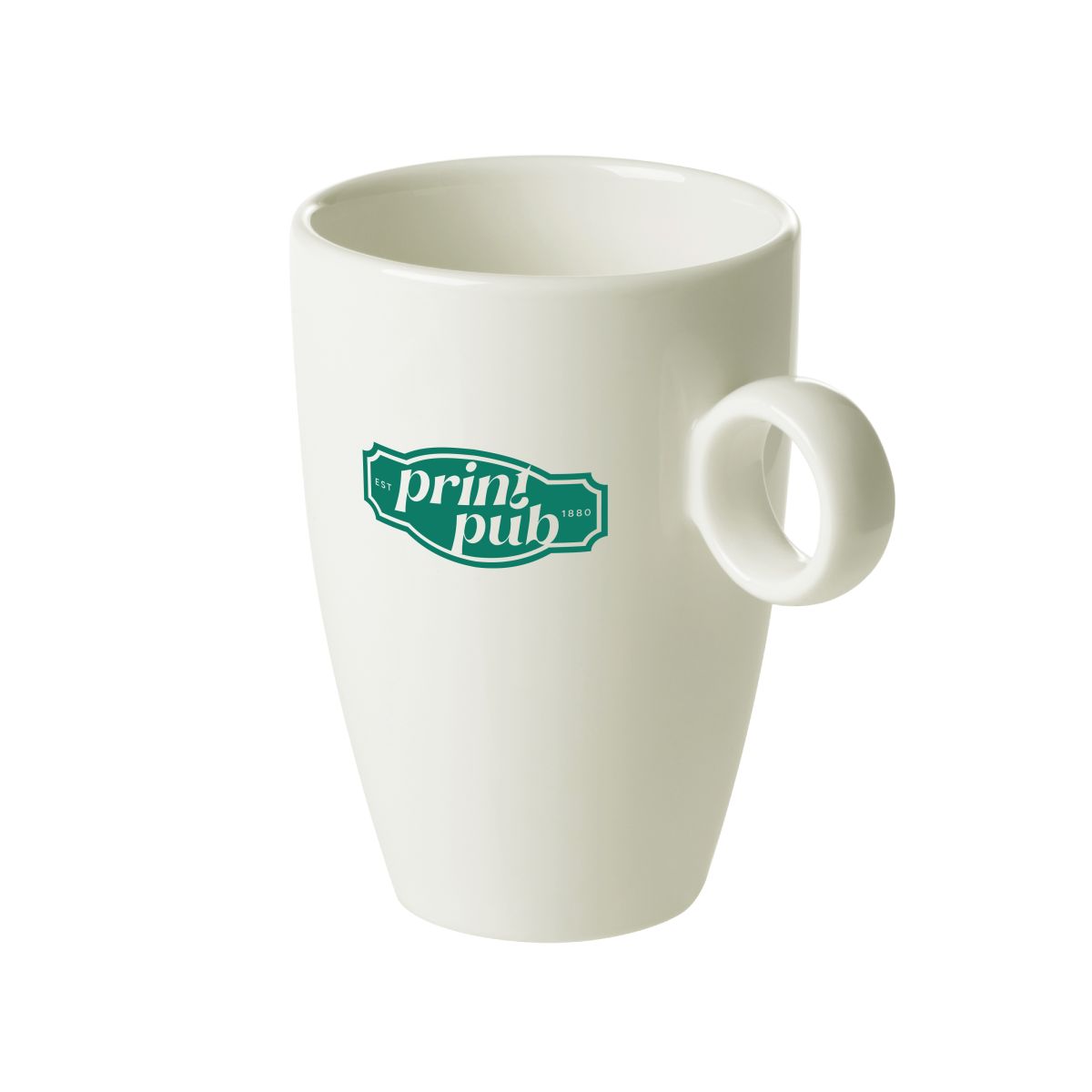 Bart mug 23 cl porcelain with green PrintPub logo on front, printed in one colour.