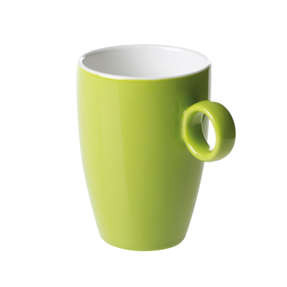 Green-White Bart mug of 23 cl. of porcelain in front view, with smooth surface and straight ear shape.