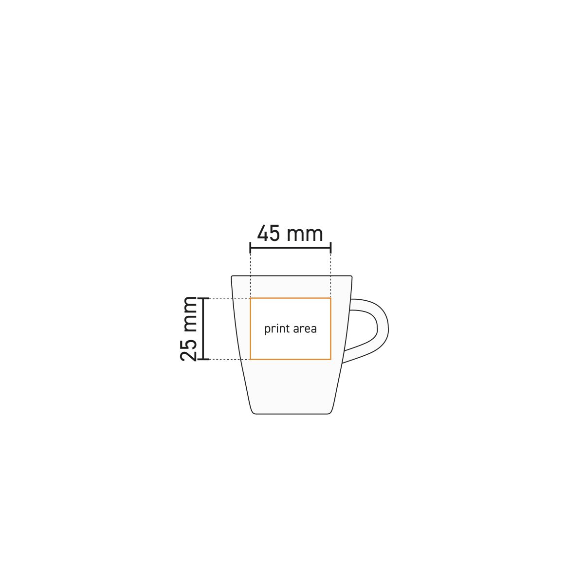 Display of printing area on white Budgetline Neo cup 20 cl. in working drawing.