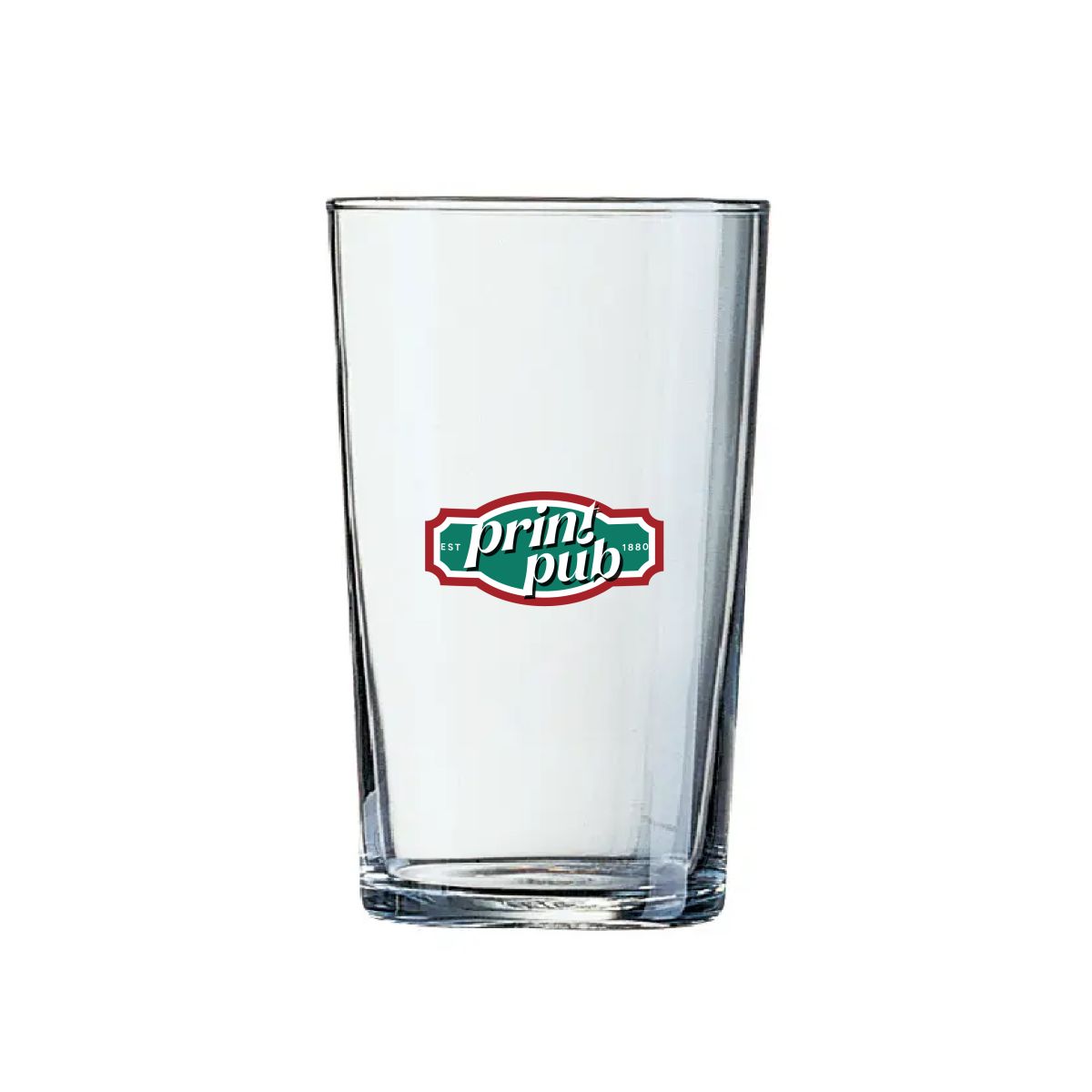 Beer Tasting Glass Conique 20 cl. glass with multi-coloured PrintPub logo on the front.