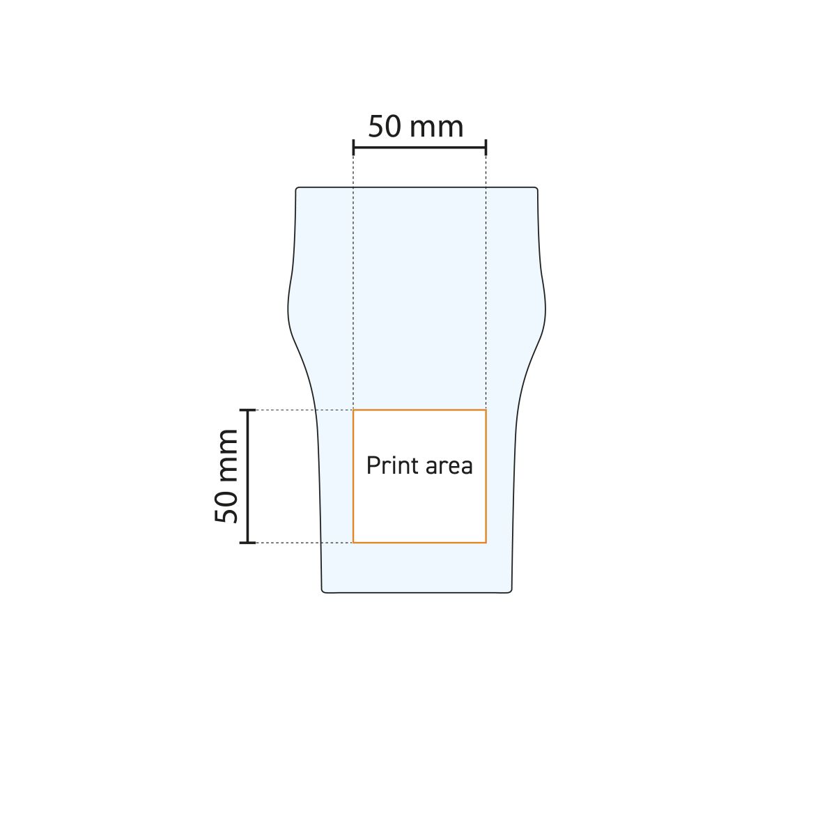 Technical working drawing with printing area for logos on beer glass Nonic 34 cl.