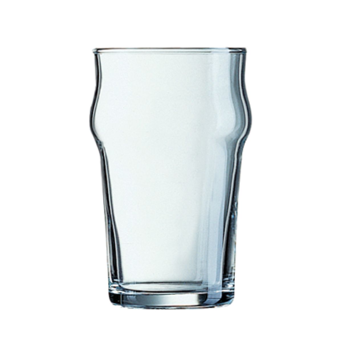 Het vooraanzicht toont het heldere bierglas Nonic 34 cl. van Arcoroc met bolvormige bovenrand. Het vooraanzicht toont het heldere bierglas Nonic 34 cl. van Arcoroc met bolvormige bovenrand.