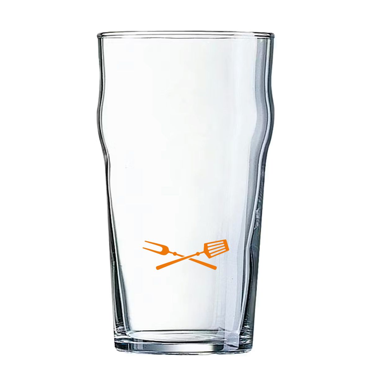 Arcoroc Nonic beer glass of 57 cl. in use, held while drinking or pouring.