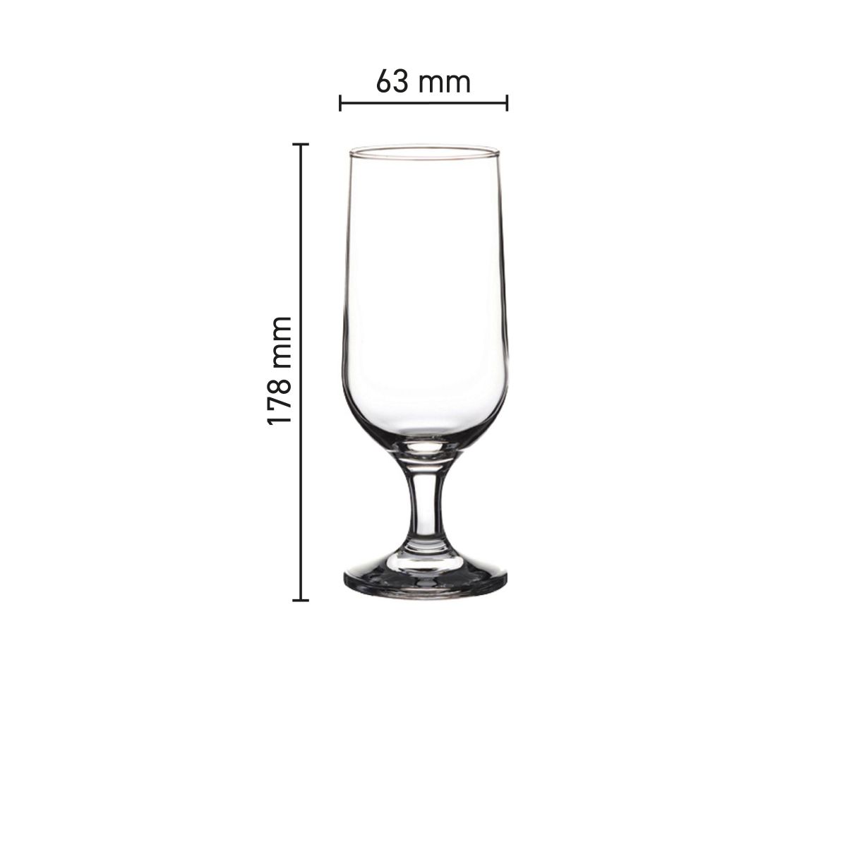 Infographic toont hoogte, diameter en inhoud van het Capri bierglas 35 cl.
